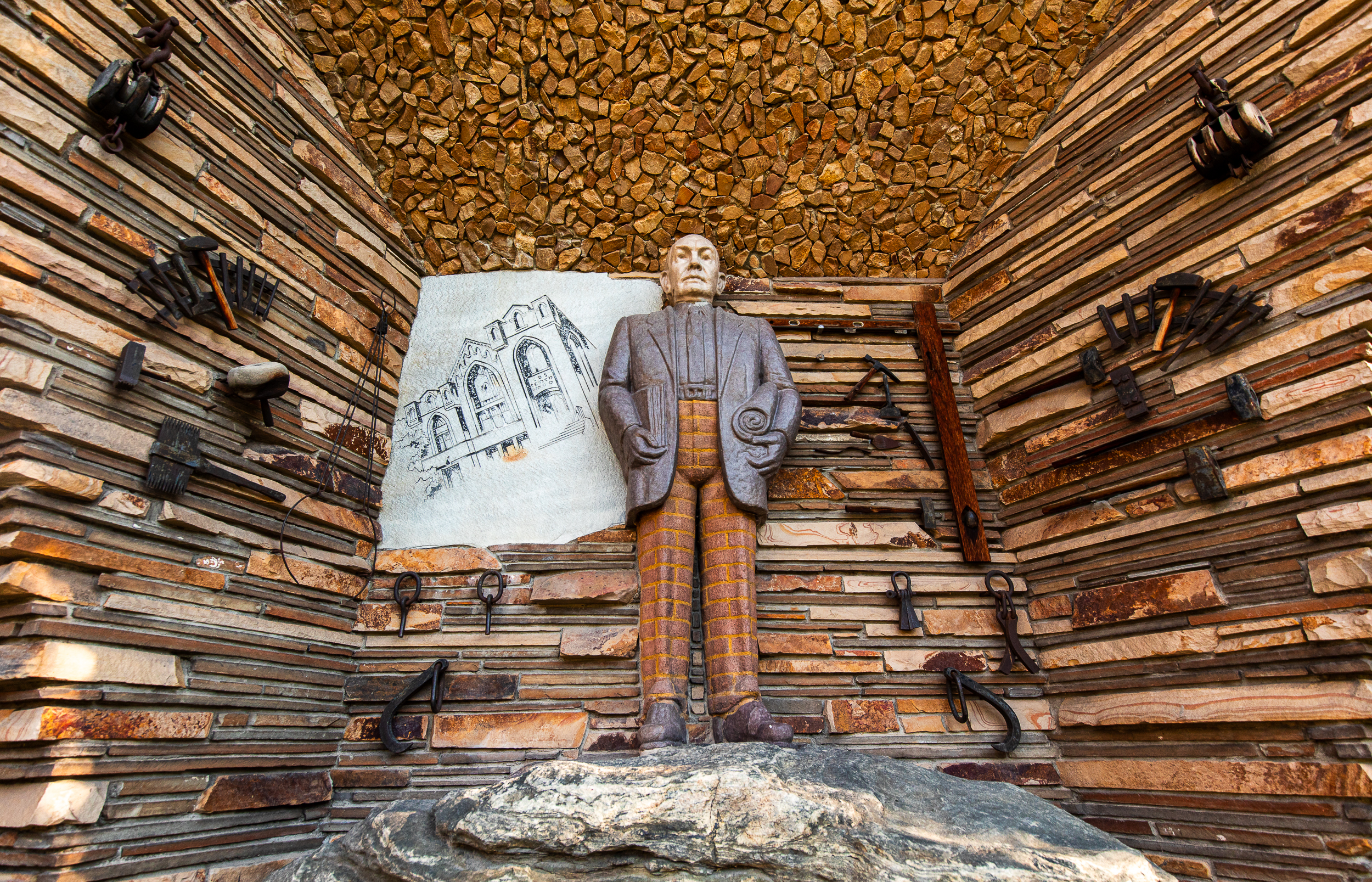 "The Monument to the Trade," a self-portrait that Thomas Child designed, is pictured at Gilgal Sculpture Garden in Salt Lake City on Thursday. Salt Lake City is seeking to add the 81-year-old backyard-turned-park to its list of local landmarks.