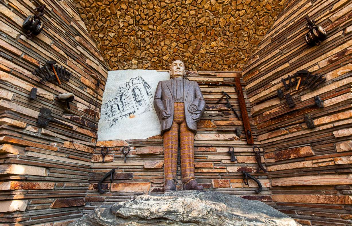 "The Monument to the Trade," a self-portrait that Thomas Child designed, is pictured at Gilgal Sculpture Garden in Salt Lake City on Thursday. Salt Lake City is seeking to add the 81-year-old backyard-turned-park to its list of local landmarks.