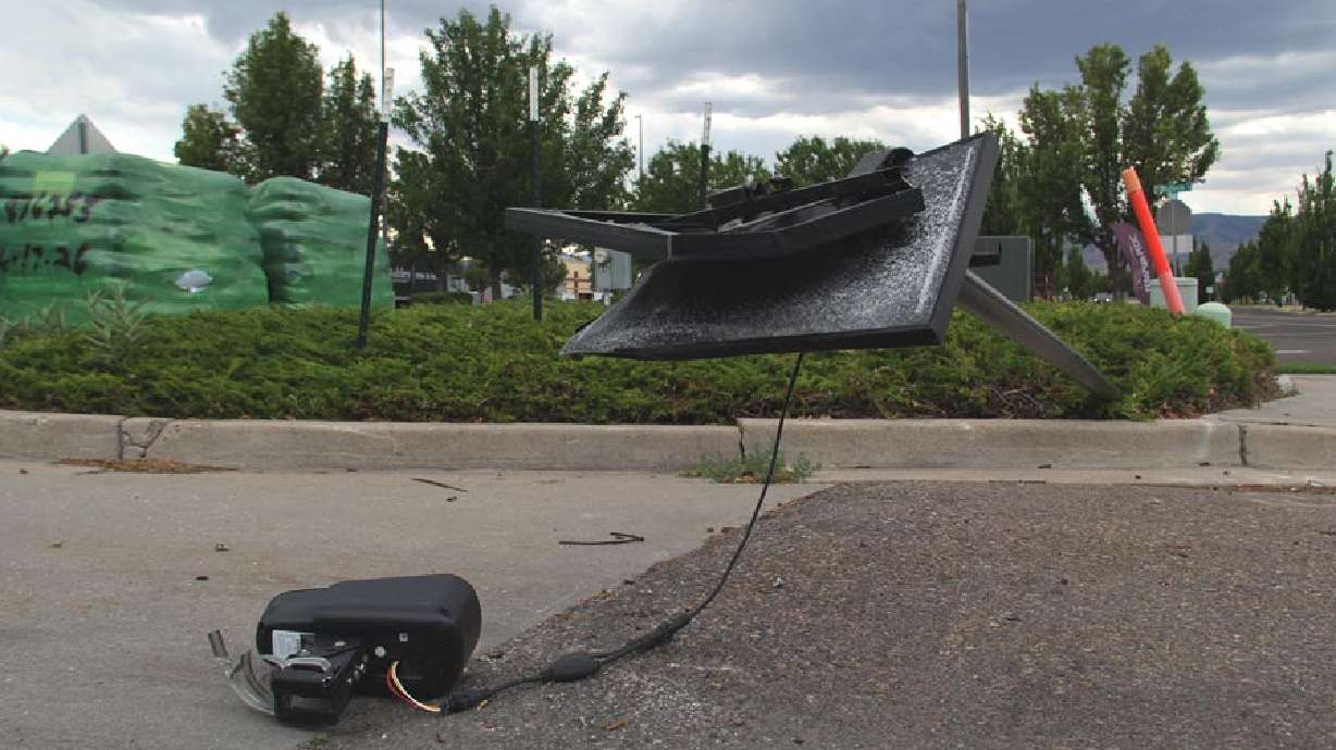 A Flock camera is knocked down in Pocatello in this undated photo.