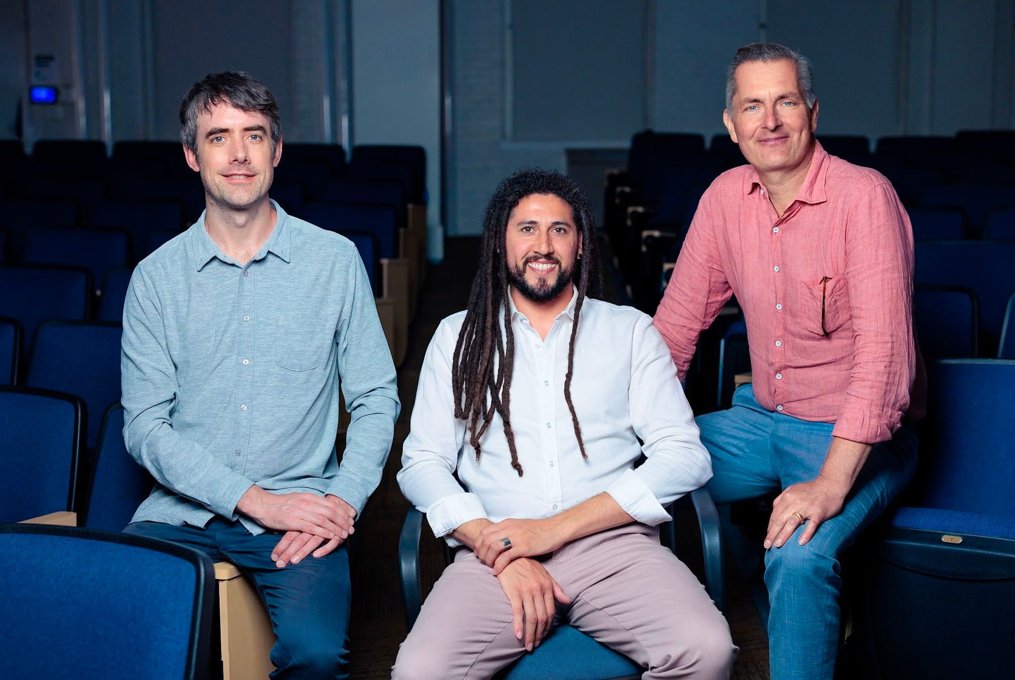 Lead author Collin Cherubim (center), with dissertation advisers and coauthors Robin Wordsworth (left) and David Charbonneau (right), both from Harvard University.