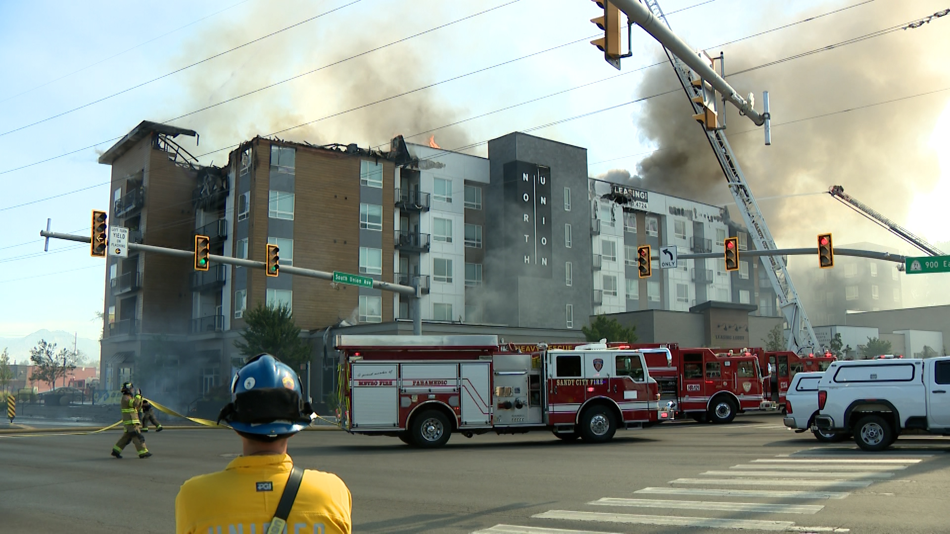 Fire crews pictured outside the North Union Apartments.