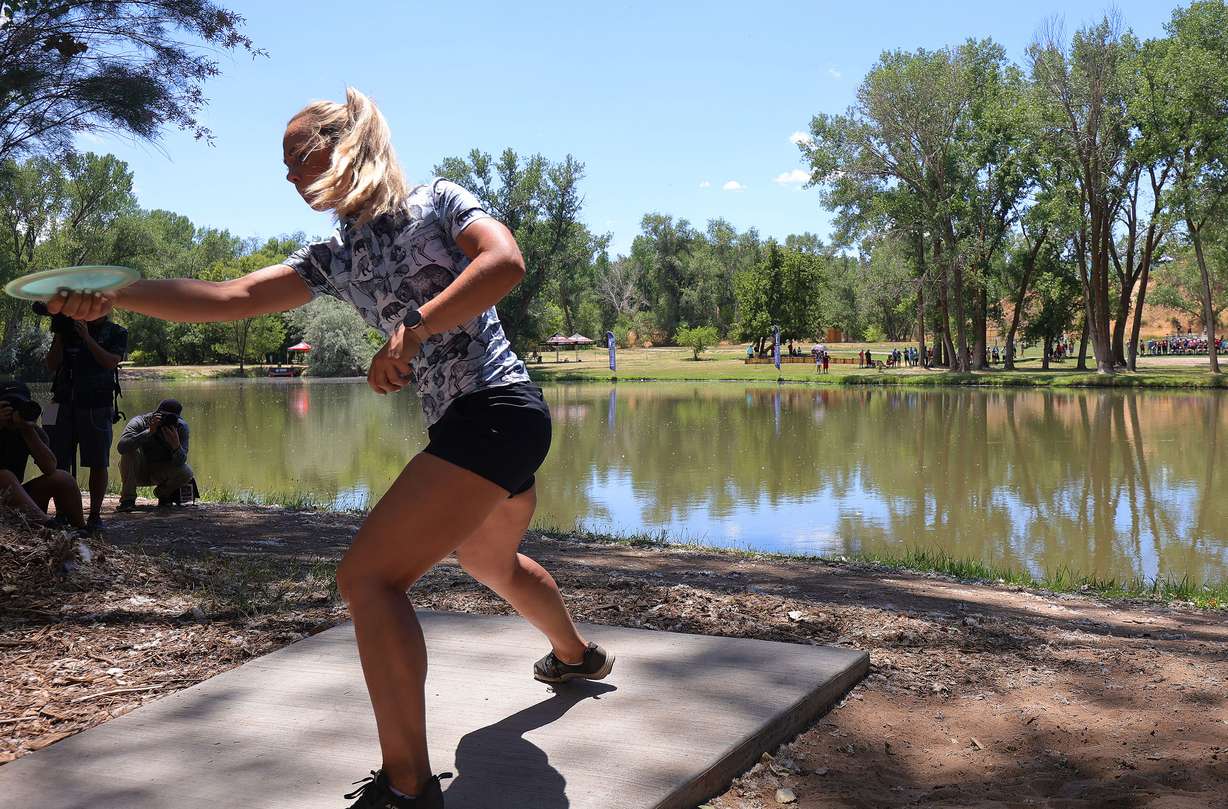 Kristin Tattar competes during the Professional Disc Golf World Championships at Fort Buenaventura Park in Ogden on June 26, 2021.
