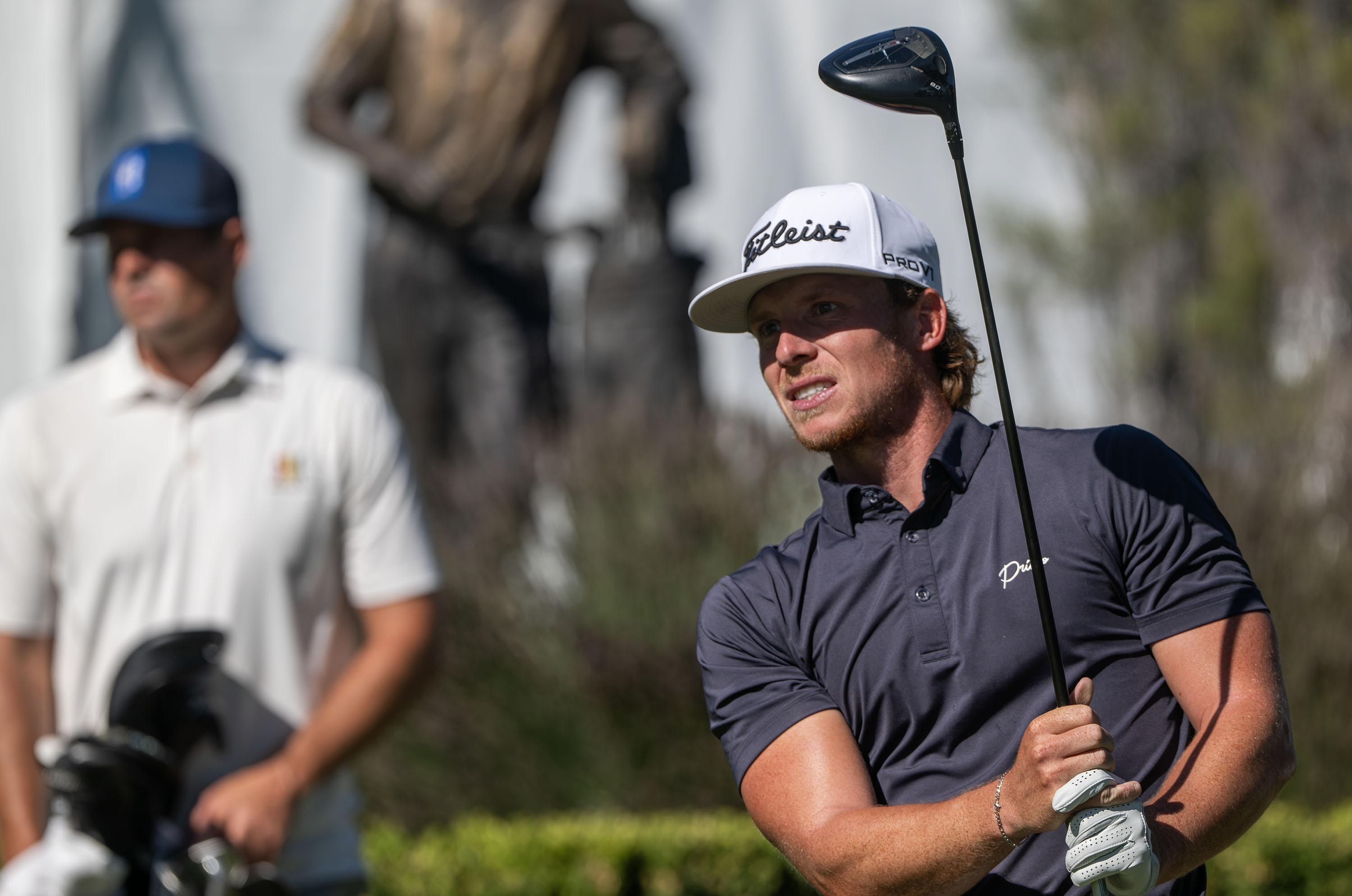 Carson Lundell watches his tee shot as hits on the 10th tee box as he and other golfers compete in the second round of the Utah Championship at the Ogden Golf & Country Club on Friday, July 31, 2026.