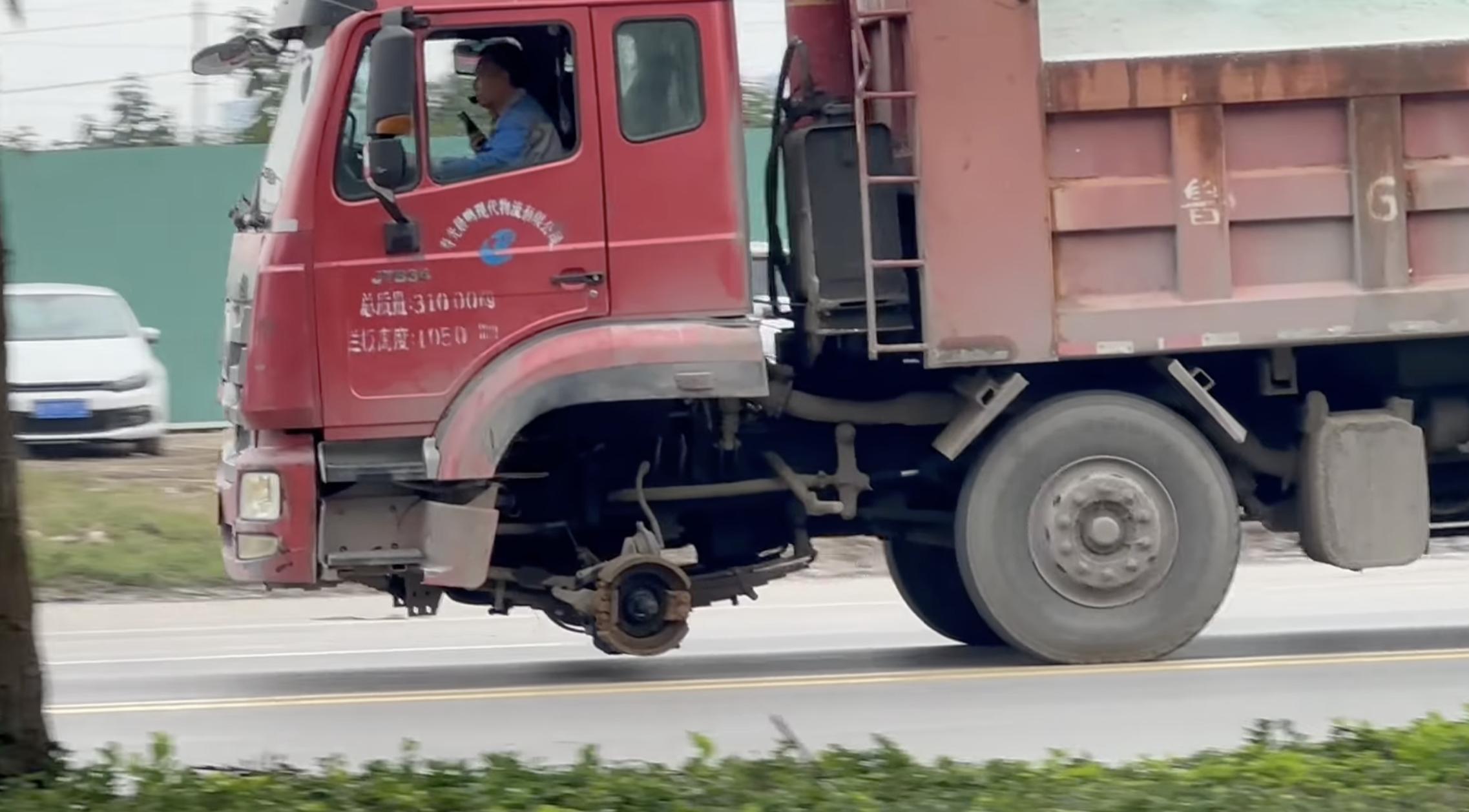 Have You Seen This? Dump truck has no need for front wheels