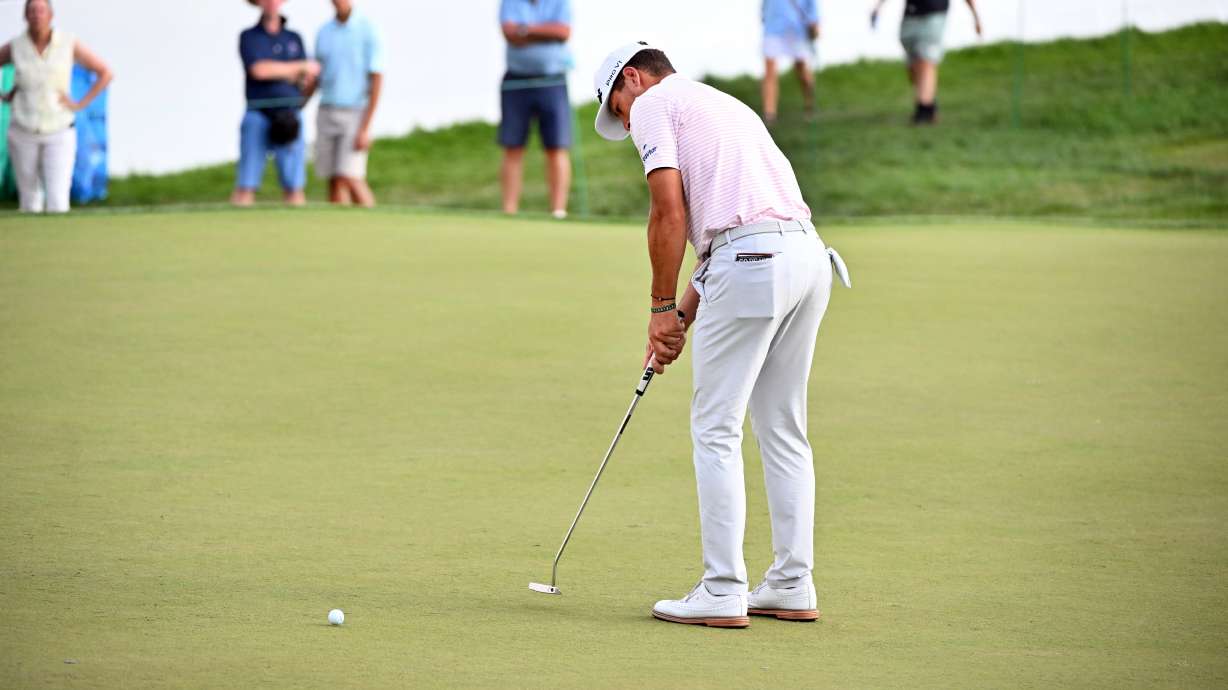 Michael Brennan putts on the 18th green during the first round of the Rocket Classic golf tournament at the Detroit Golf Club, Thursday, July 30, 2026, in Detroit.