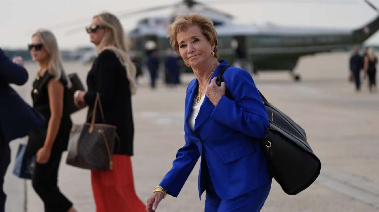 Secretary of Education Linda McMahon disembarks Air Force One, July 22, at Joint Base Andrews, Md.
