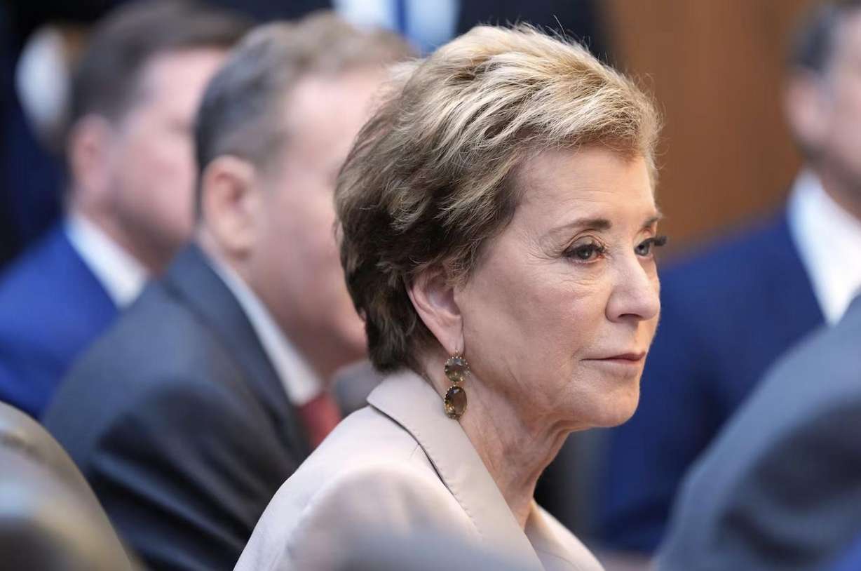 Education Secretary Linda McMahon attends a cabinet meeting, Friday, July 31, 2026, at Camp David, the presidential retreat, near Thurmont, Md., Friday.