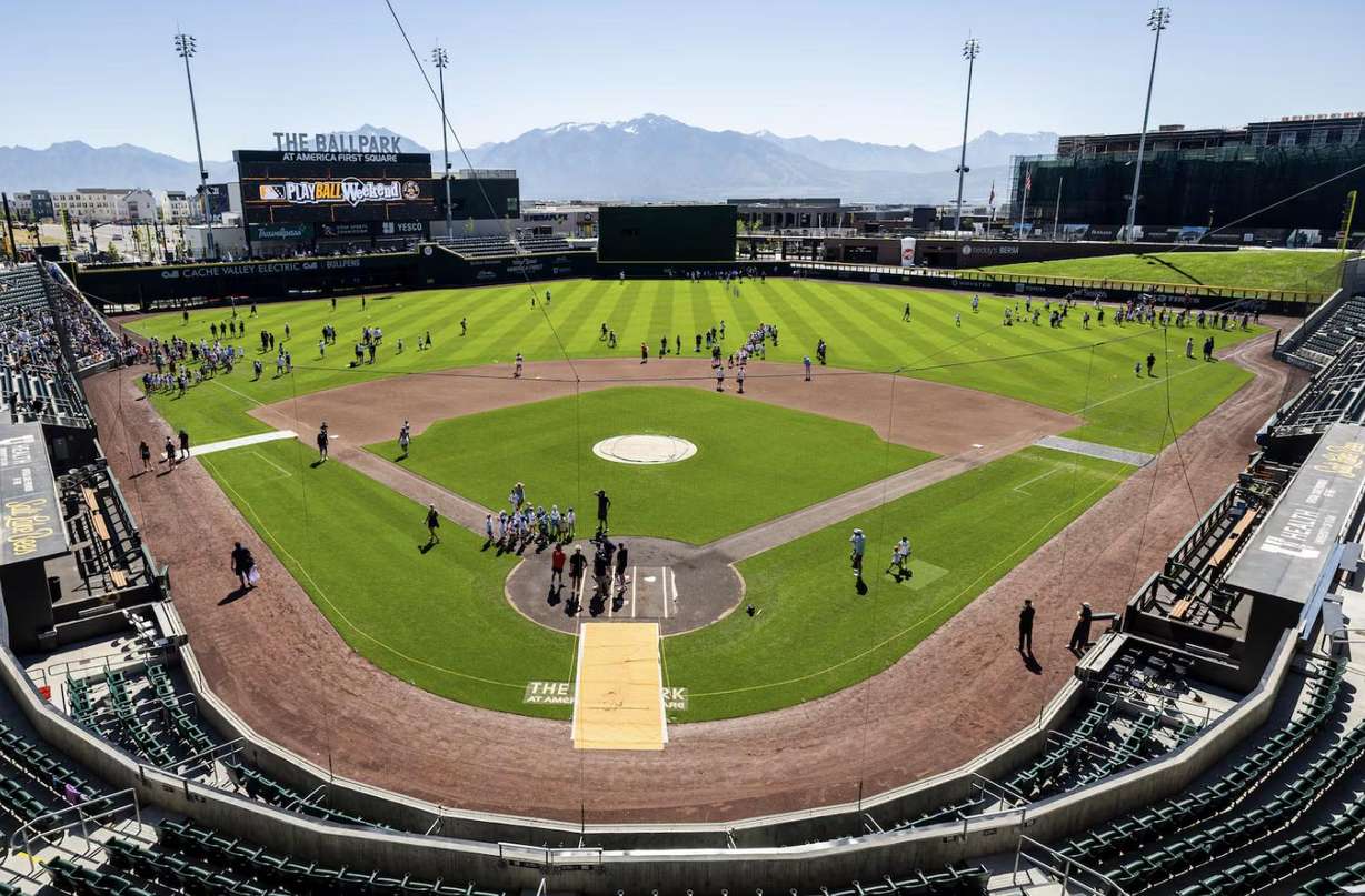 Youth participants practice different aspects of baseball at various stations as part of a kickoff event for Utah Youth Sports Giving Day held at The Ballpark at America First Square in South Jordan on June 5.