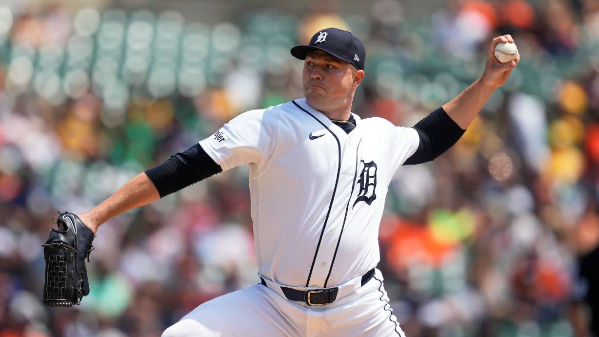 Detroit Tigers pitcher Tarik Skubal throws against the Baltimore Orioles during the first inning of a baseball game Wednesday, July 29, 2026, in Detroit.