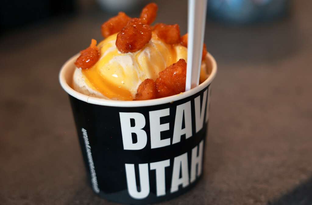 The Hot Heffer is pictured at The Creamery in Beaver on Thursday, July 9, 2026. It is vanilla ice cream with deep fried fiery cheese curds and a mango puree sauce.