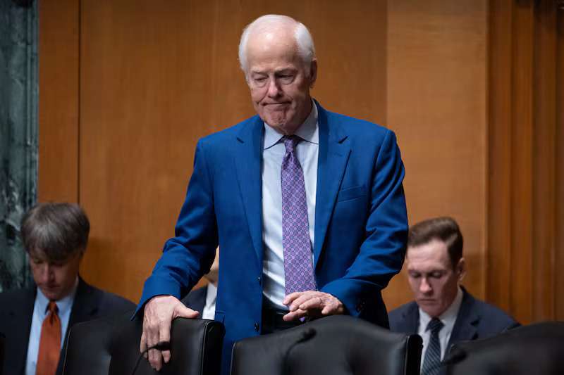 Sen. John Cornyn, R-Texas, arrives for a hearing of the Senate Finance Committee on Capitol Hill, Thursday, in Washington.
