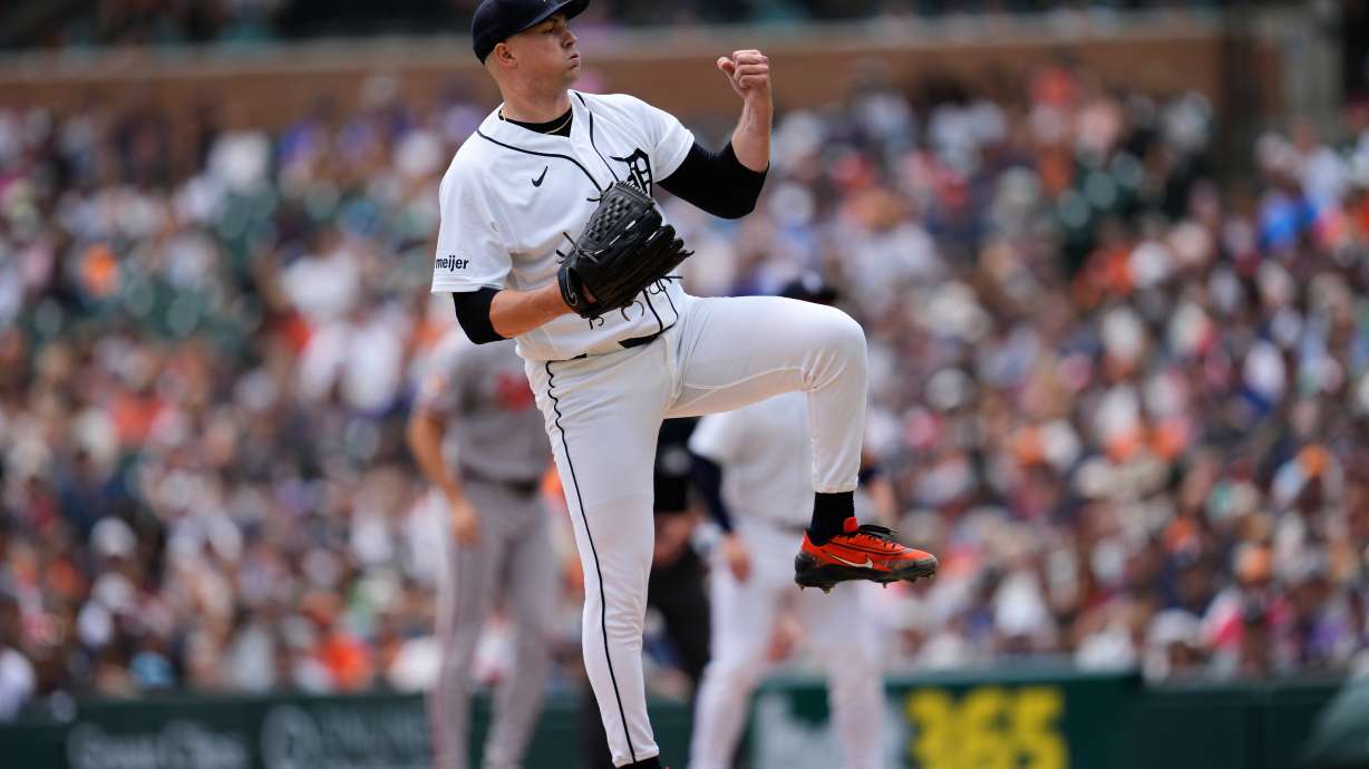 Detroit Tigers pitcher Tarik Skubal reacts to a pitch during the seventh inning of a baseball game against the Baltimore Orioles Wednesday, July 29, 2026, in Detroit.