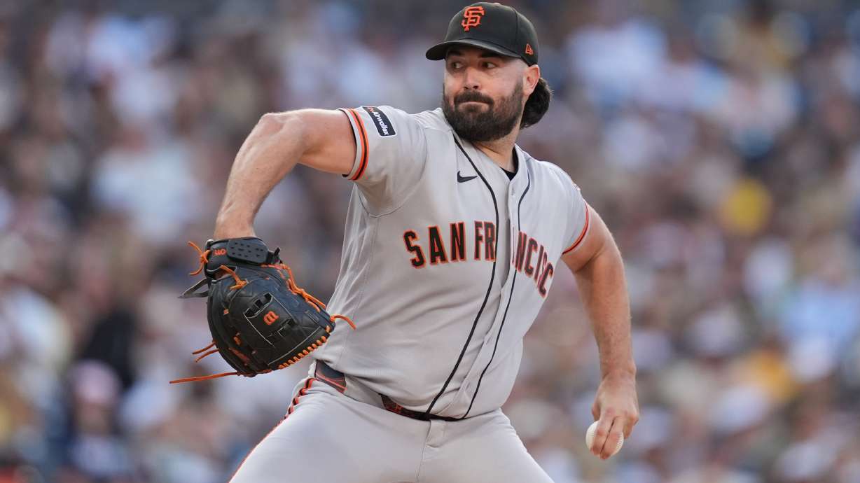San Francisco Giants starting pitcher Robbie Ray works against a San Diego Padres batter during the first inning of a baseball game Thursday, July 30, 2026, in San Diego.