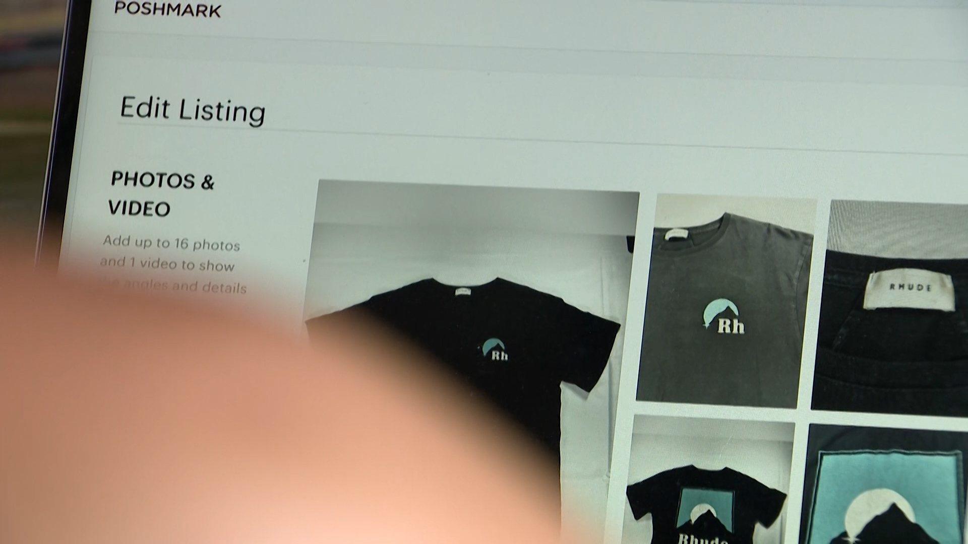 An online Poshmark listing shows the photos sellers use to market secondhand clothing to potential buyers.
