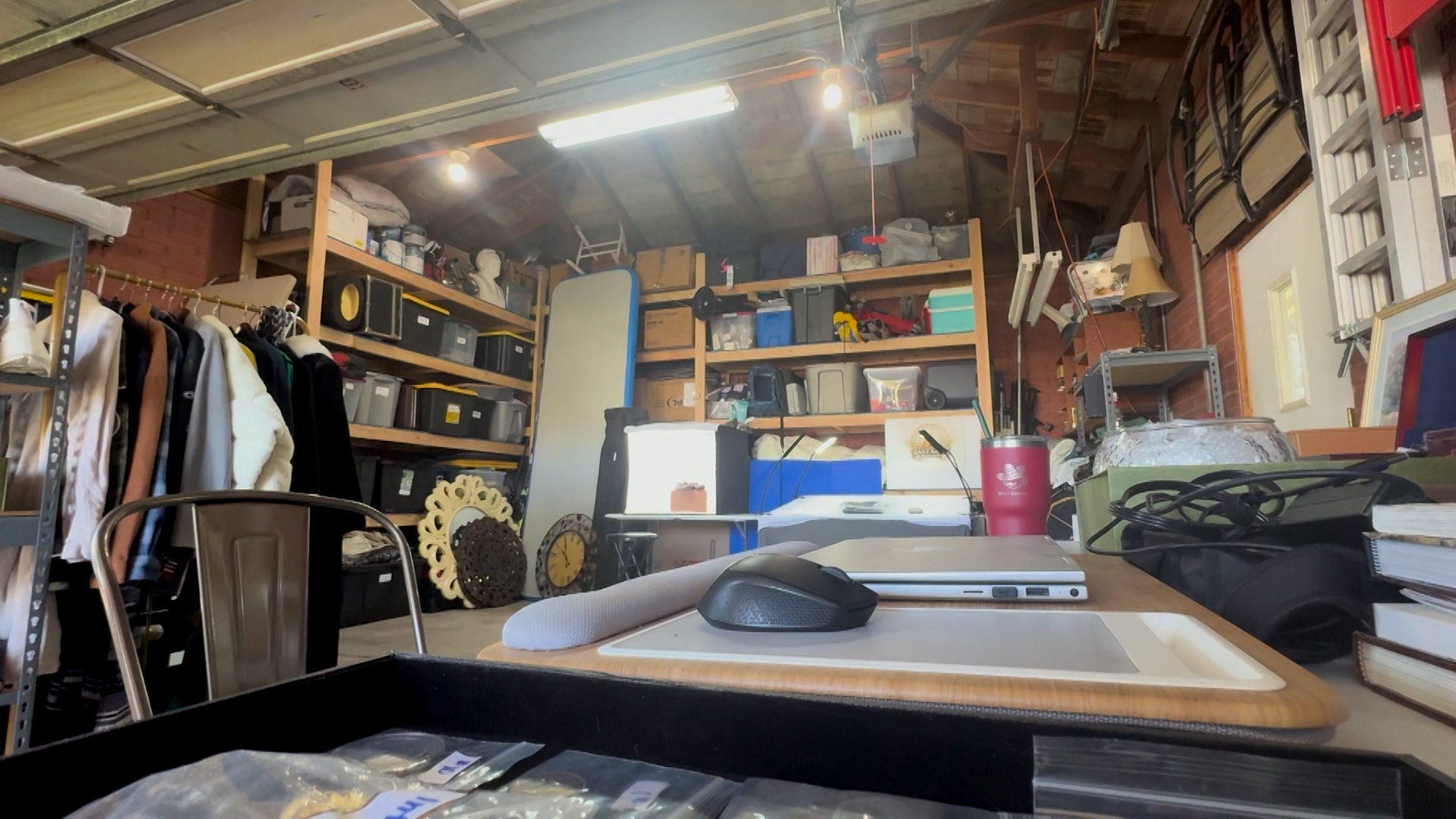 Kristen Ingham has transformed part of her garage into a workspace for storing, photographing and listing merchandise through Salt Lake Resellers.