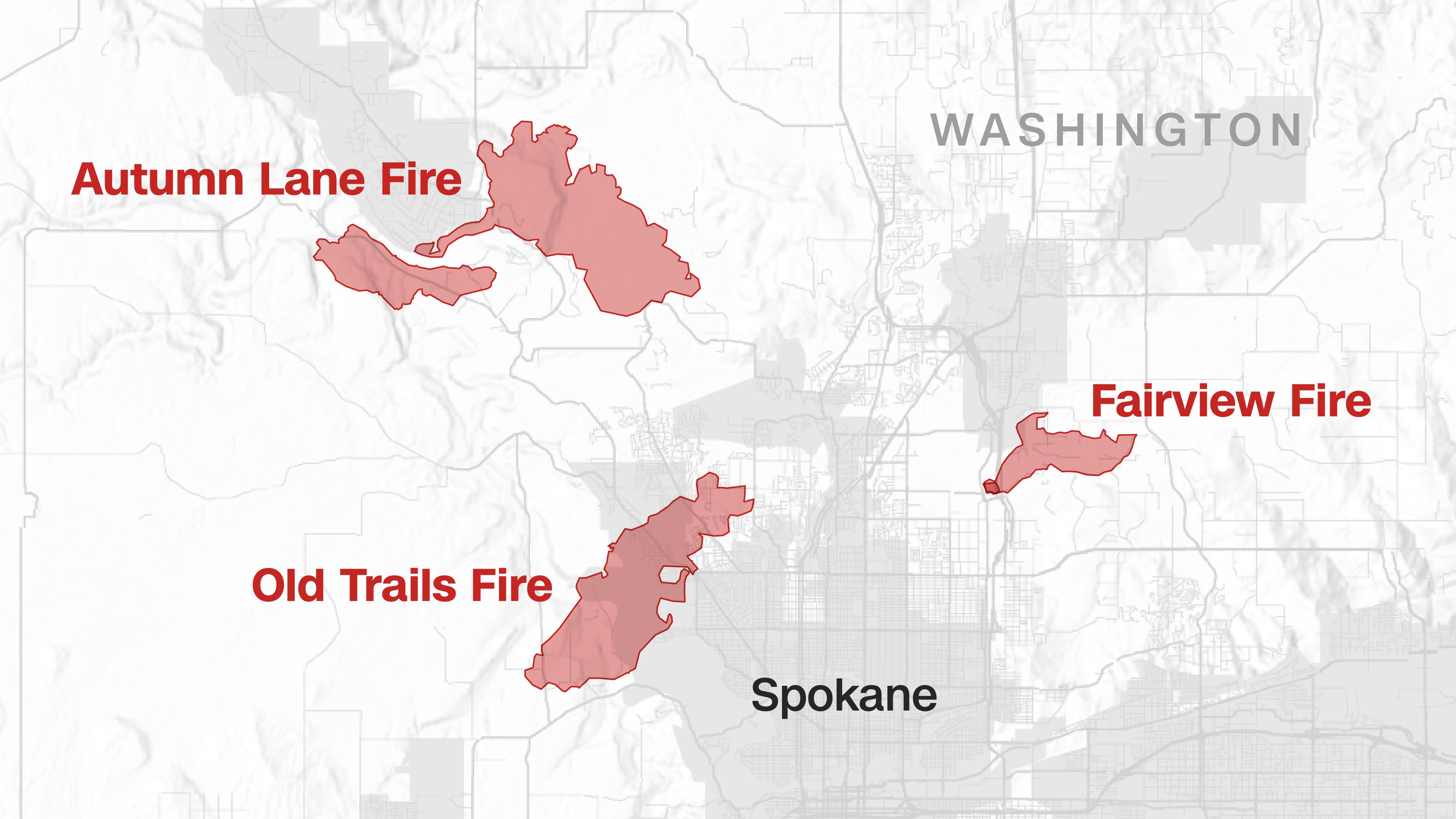 The three major wildfires burning near Spokane, Washington, threatening communities as crews battle the flames. Fire weather is expected to return to the area this weekend.