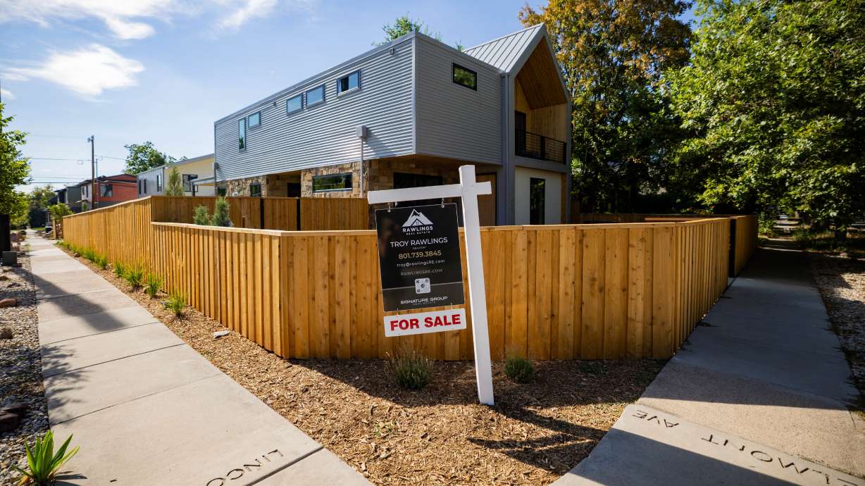 A “for sale” sign in the 9th and 9th neighborhood in Salt Lake City on July 23.