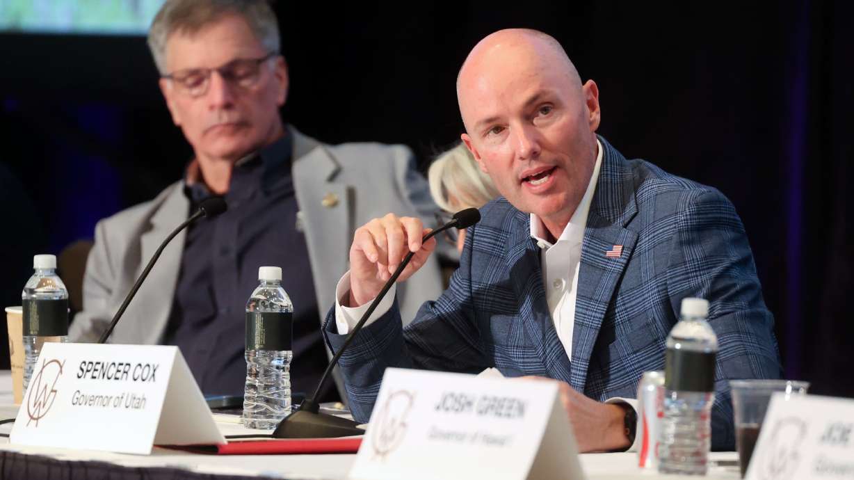 Gov. Spencer Cox speaks at the Western Governors Association conference at Stein Erickson Lodge in Park City on June 30. Cox, part of a bipartisan group of governors, said that now is the time for immigration reform.