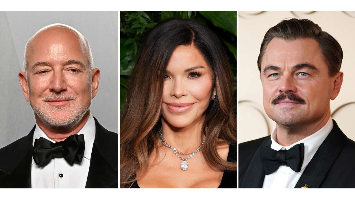 Jeff Bezos appears at the Vanity Fair Oscar Party in Los Angeles on March 15, 2026, left, Lauren Sanchez Bezos appears at Chanel's 16th Annual Pre-Oscar Awards Dinner in Beverly Hills, Calif., on March 1, center, and Leonardo DiCaprio appears at the Oscars in Los Angeles on March 15.