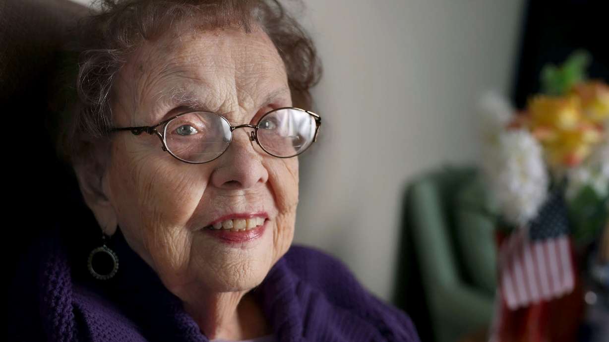 Nell “Mickey” Stevenson Bright, the last living WASP pilot, is pictured in her home in Salt Lake City on July 15. Stevenson recently celebrated her 105th birthday.