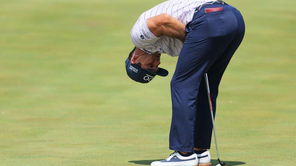 Billy Horschel reacts after a putt on the ninth green during the final round of the 3M Open golf tournament at the Tournament Players Club Sunday, July 26, 2026, in Blaine, Minn.