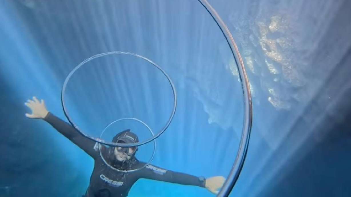 A freediver performs for the camera in Menorca on June 2.