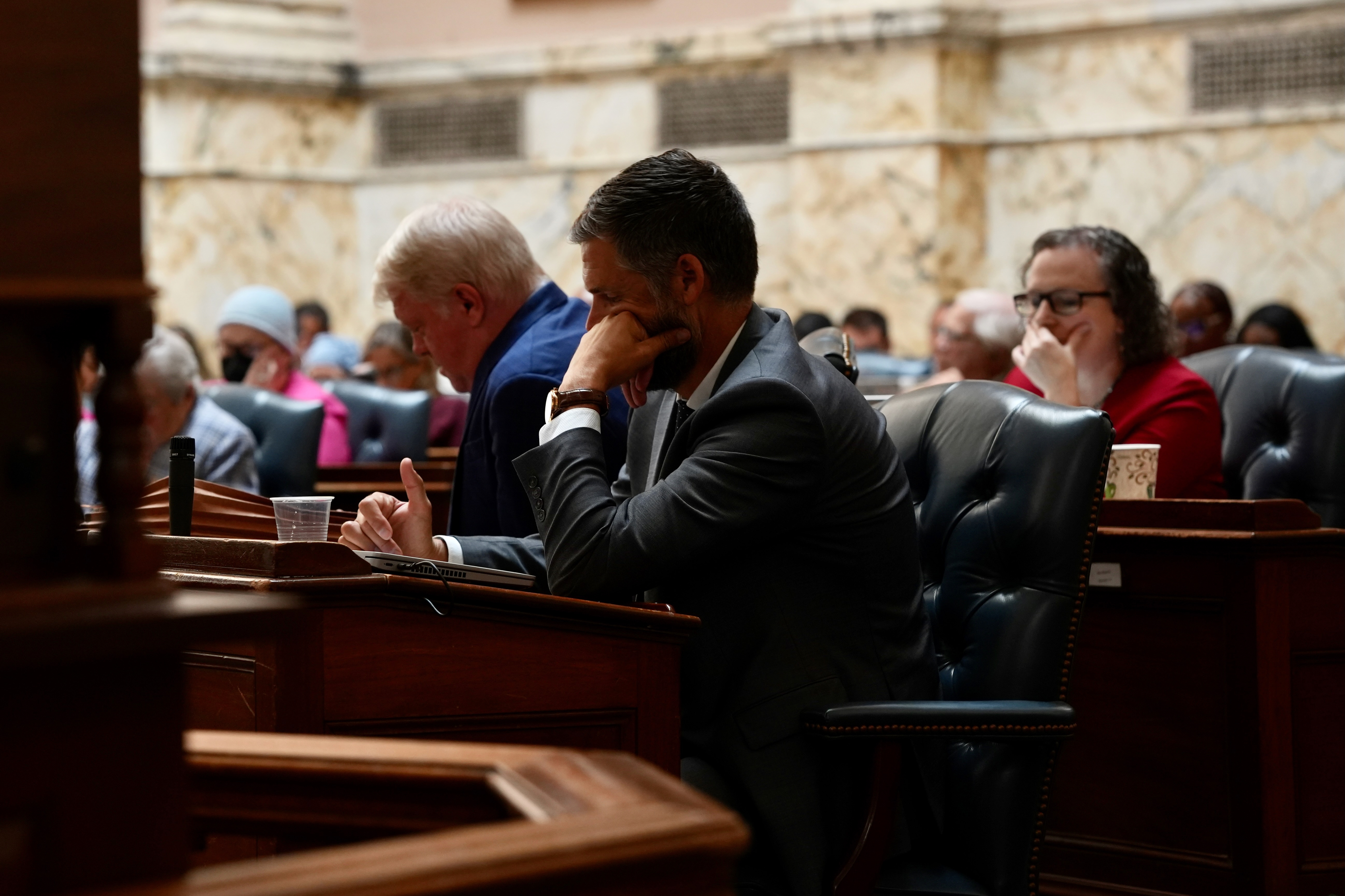 Maryland lawmakers deliberate in the House Chambers during a reading of a proposed constitutional amendment Tuesday, in Annapolis, Md., that would allow a redrawn congressional map.