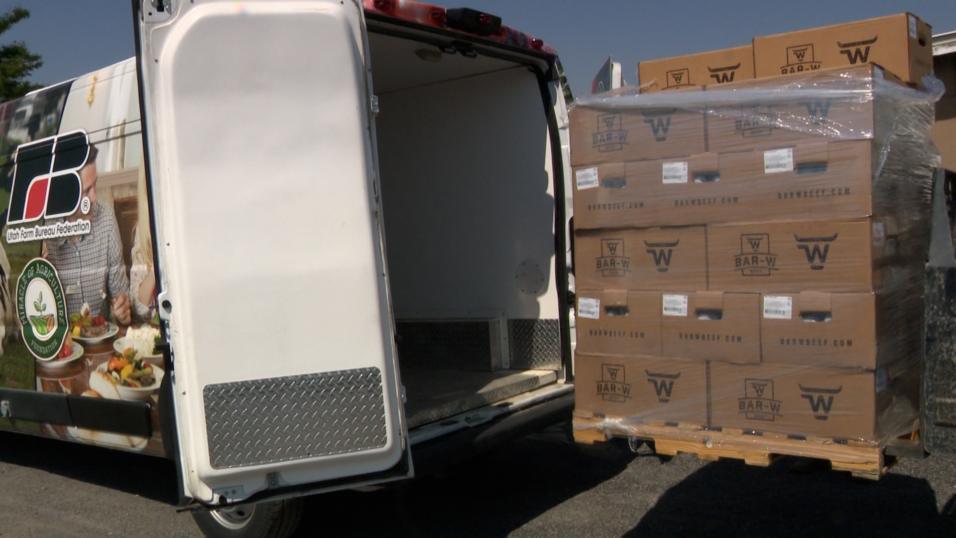 Boxes filled with 2,000 pounds of meat donated to Beaver families recovering from flooding is pictured on Tuesday.