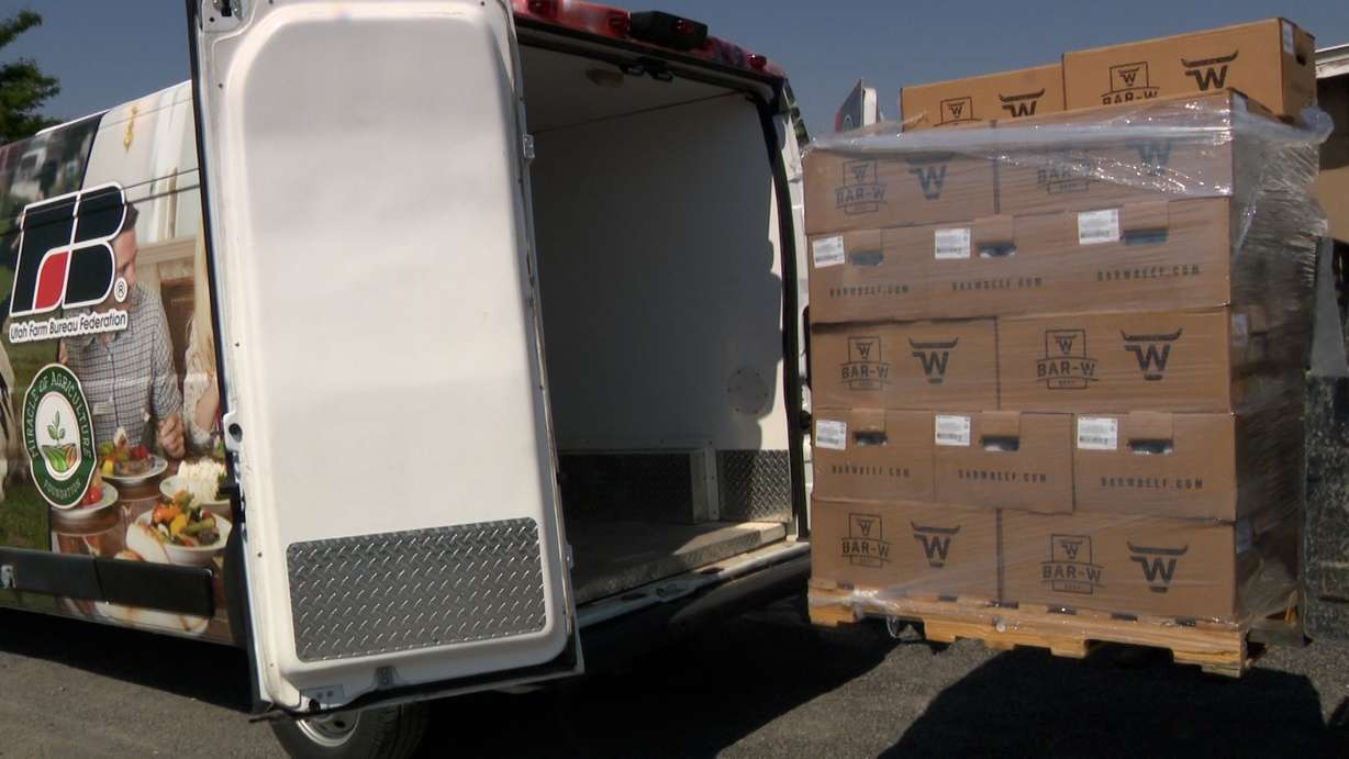 Boxes filled with 2,000 pounds of meat donated to Beaver families recovering from flooding is pictured on Tuesday.