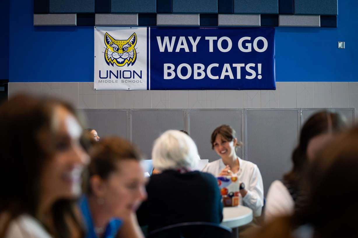 New teachers participate in new teacher training at Union Middle School in Sandy on Tuesday. Teachers shared the excitement and apprehension they're feeling as classes are set to begin.