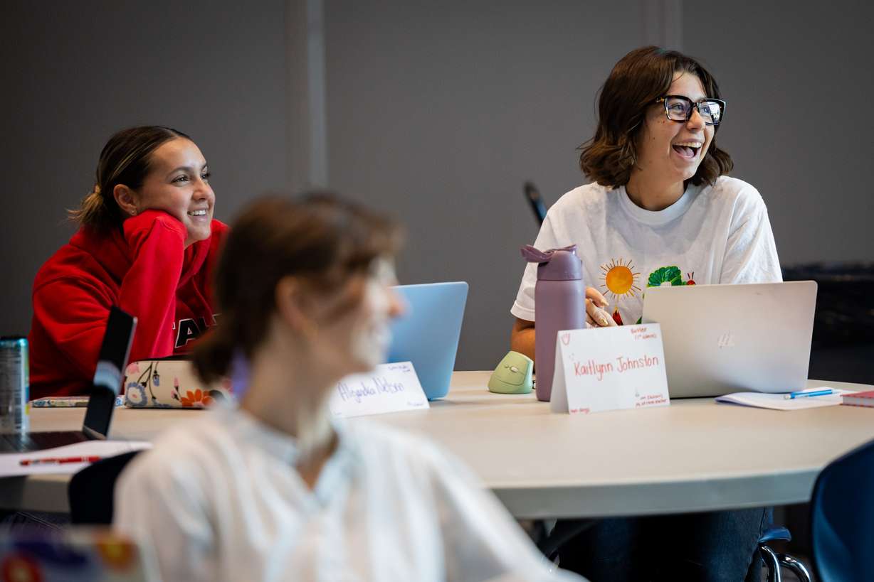 New teacher Kaitlynn Johnston and others participate in new teacher training at Union Middle School in Sandy on Tuesday. Many of the teachers are recent graduates entering the classroom for the first time.