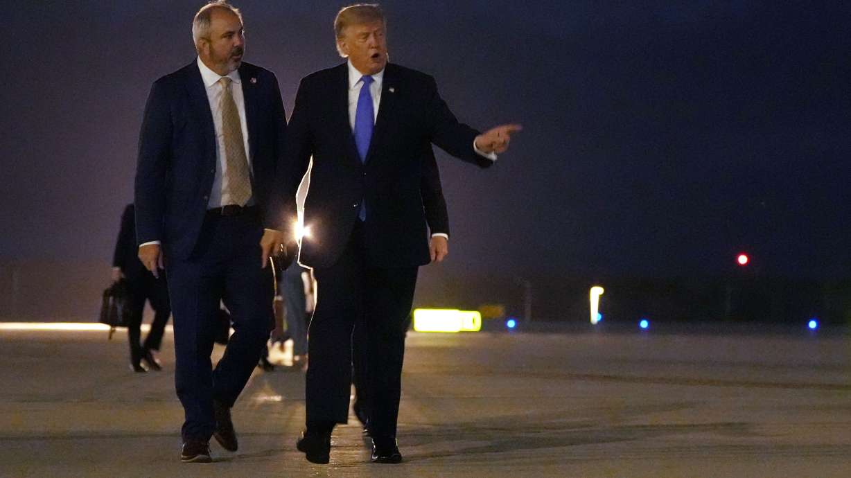 President Donald Trump walks to board Air Force One, Tuesday, at Los Angeles International Airport. Trump said a deal to reopen the Strait of Hormuz and potentially bring an end to the Iran war could come on Wednesday.