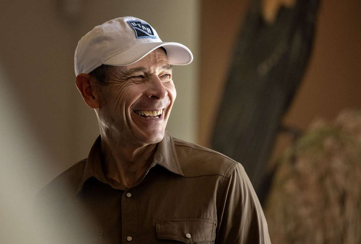 Sen. John Curtis, wearing a Utah Mammoth hat, during an airboat tour of a portion of the Great Salt Lake near Farmington Bay on May 23. Curtis said on Tuesday he would vote to confirm Todd Blanche as attorney general.