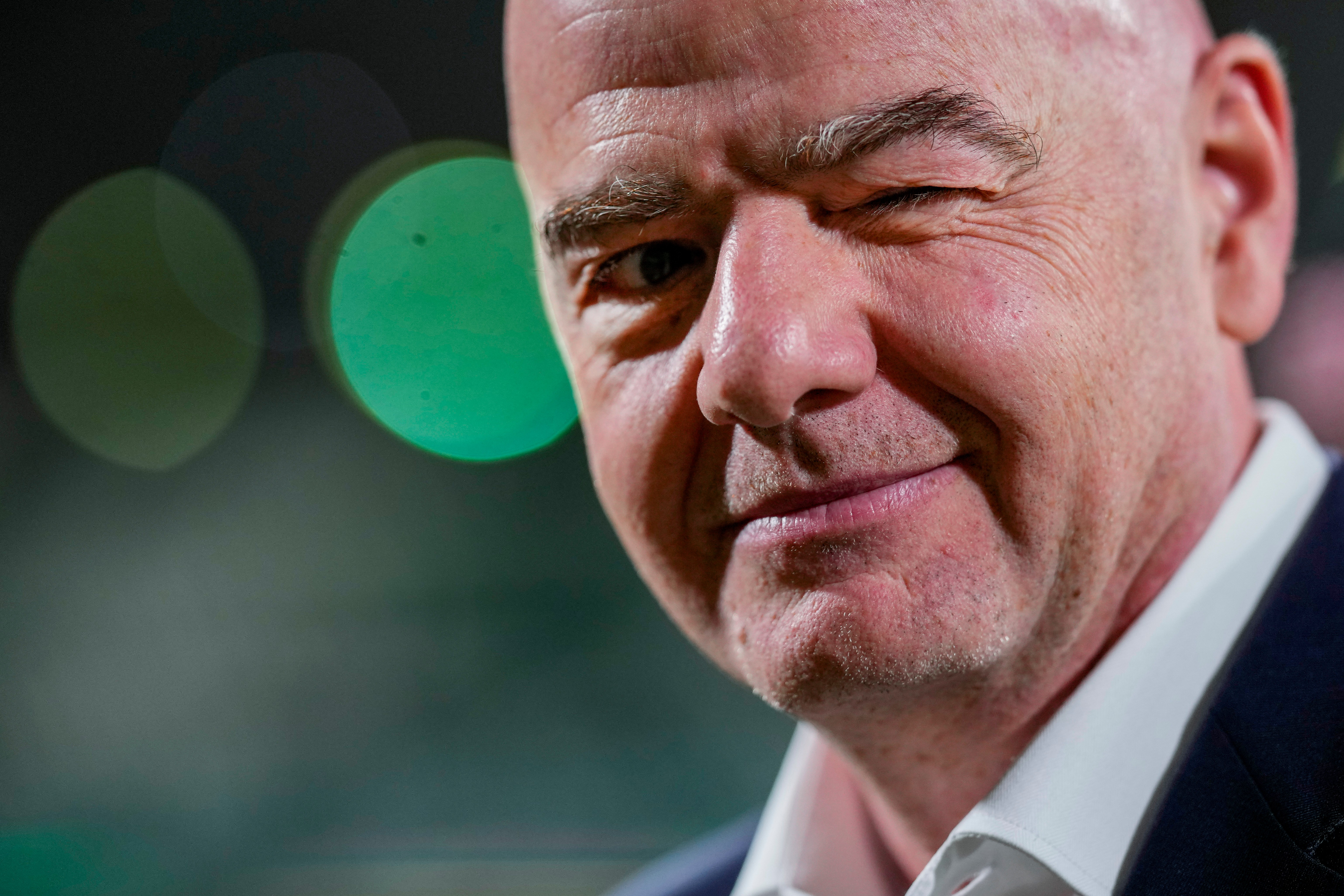 FILE - FIFA President Gianni Infantino looks on during the women's Premier League match between Al Ahli FC and Al Ittihad FC at the Al- Ahli Club stadium in Jeddah, Saudi Arabia, Thursday, Dec 14, 2023. 