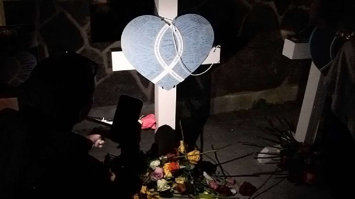 A memorial to the victims of the In-N-Out shooting at the Twin Falls City Park in Idaho, Tuesday.