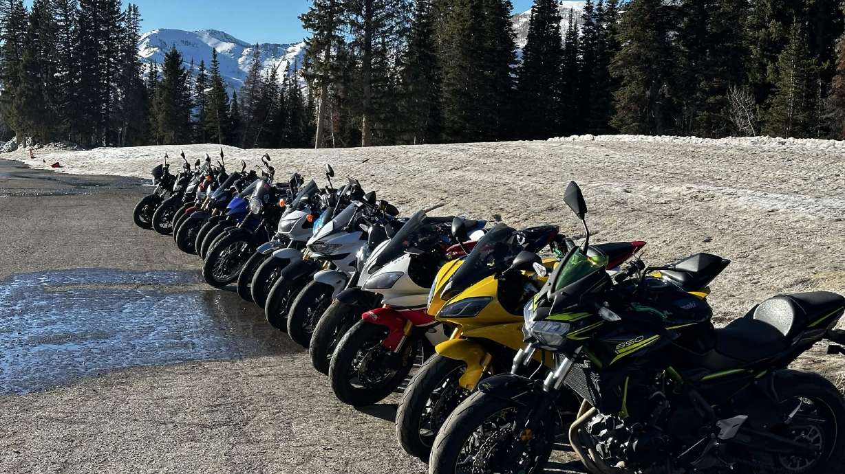 A line of motorcycles is pictured during a University of Utah Motorcycle club canyoneering trip.