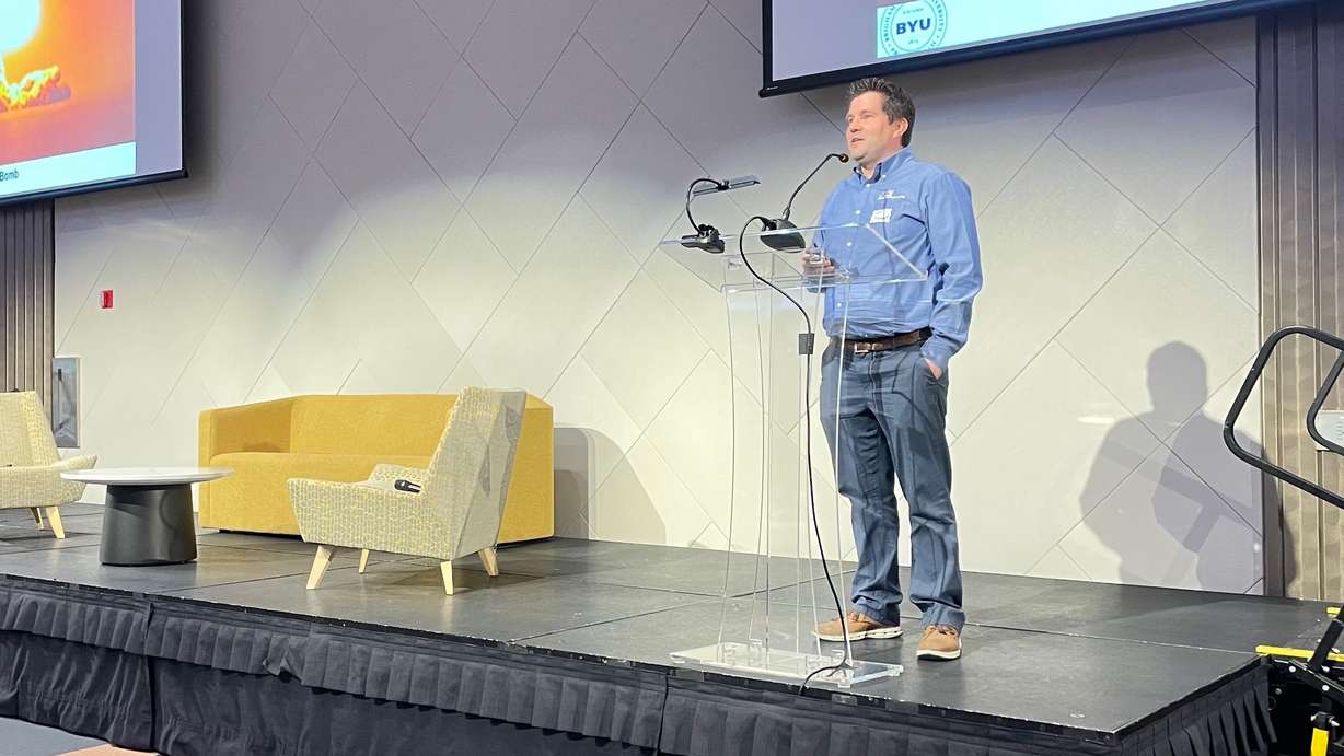 Weber County leaders are interested in the potential of nuclear power and hosted a symposium on the topic in Ogden on Wednesday. Matthew Memmott of Brigham Young University is pictured speaking at the event.