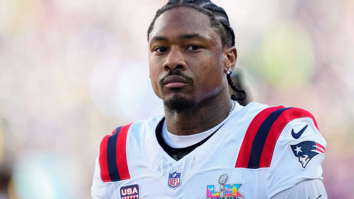 FILE - New England Patriots wide receiver Stefon Diggs walks off the field before the NFL Super Bowl 60 football game against the Seattle Seahawks, Feb. 8, 2026, in Santa Clara, Calif.
