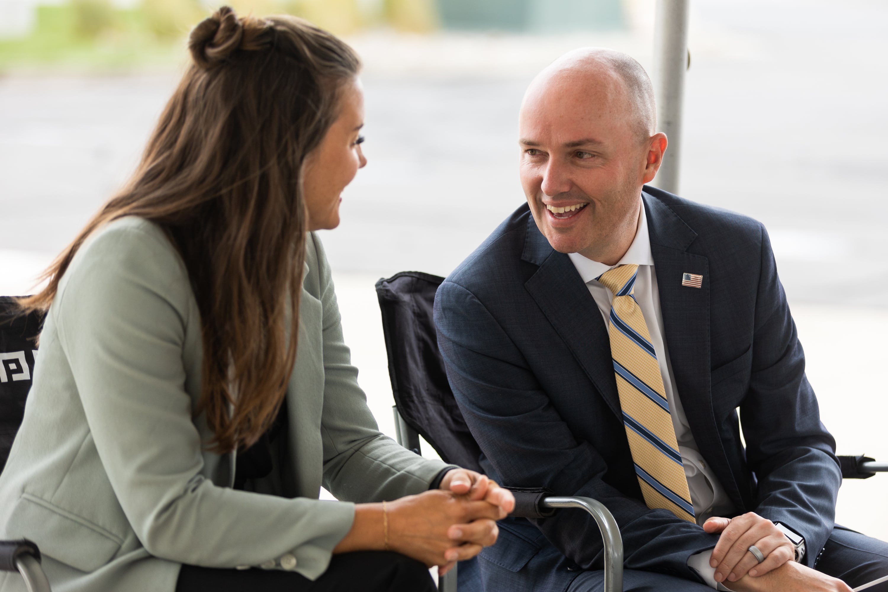 Salt Lake City Mayor Erin Mendenhall and Gov. Spencer Cox at the unveiling of Salt Lake City’s newest public art piece in the Northwest Quadrant of Salt Lake City on Aug. 3, 2023. Both criticized their individual parties for polarization pushing it to the fringes.