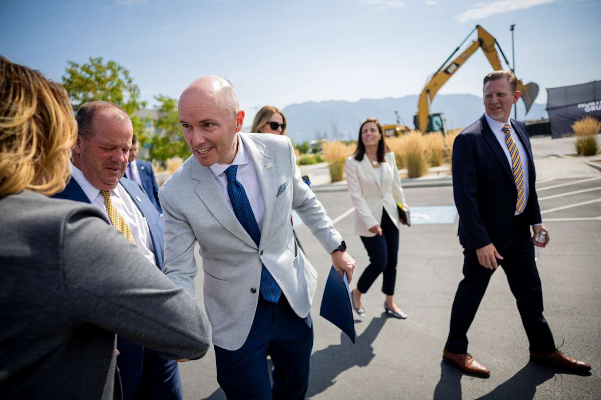 Gov. Spencer Cox arrives to the Roy Innovation Center Legacy Building groundbreaking at the Roy Innovation Center on July 14. Cox said both Democrats and Republicans were "actively trying to lose" in November's midterm elections in a post on social media.