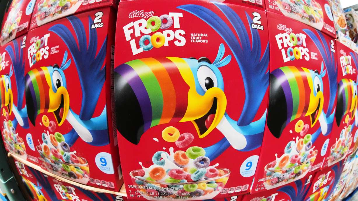 Kellogg's Froot Loops are displayed in a Costco in Pittsburgh, July 14, 2025. WK Kellogg said Thursday that it will remove artificial colors from all its cereals, including Froot Loops, by the end of this year.