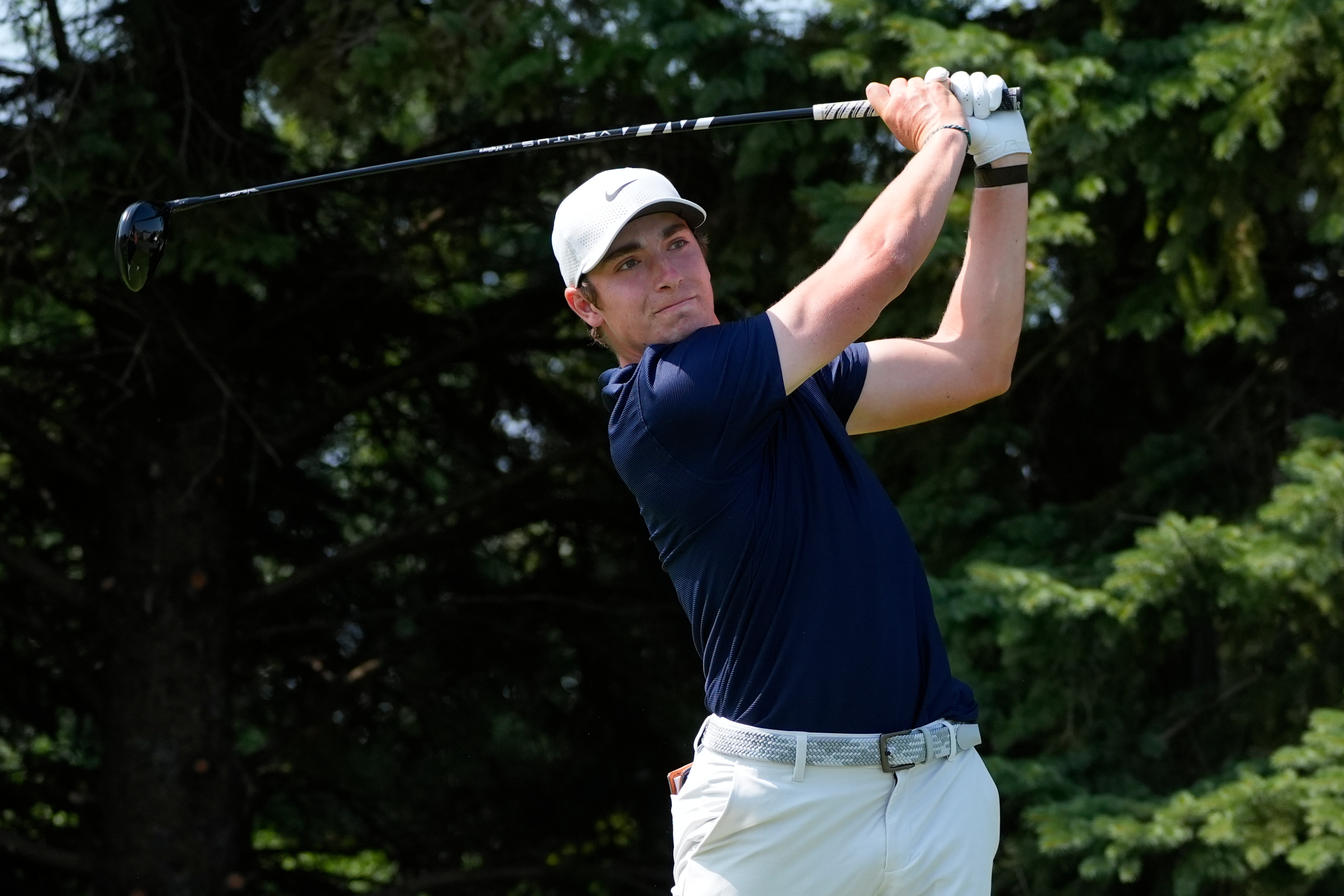 Ben James hits from the second tee during the first round of the 3M Open golf tournament at the Tournament Players Club Thursday, July 23, 2026, in Blaine, Minn. 