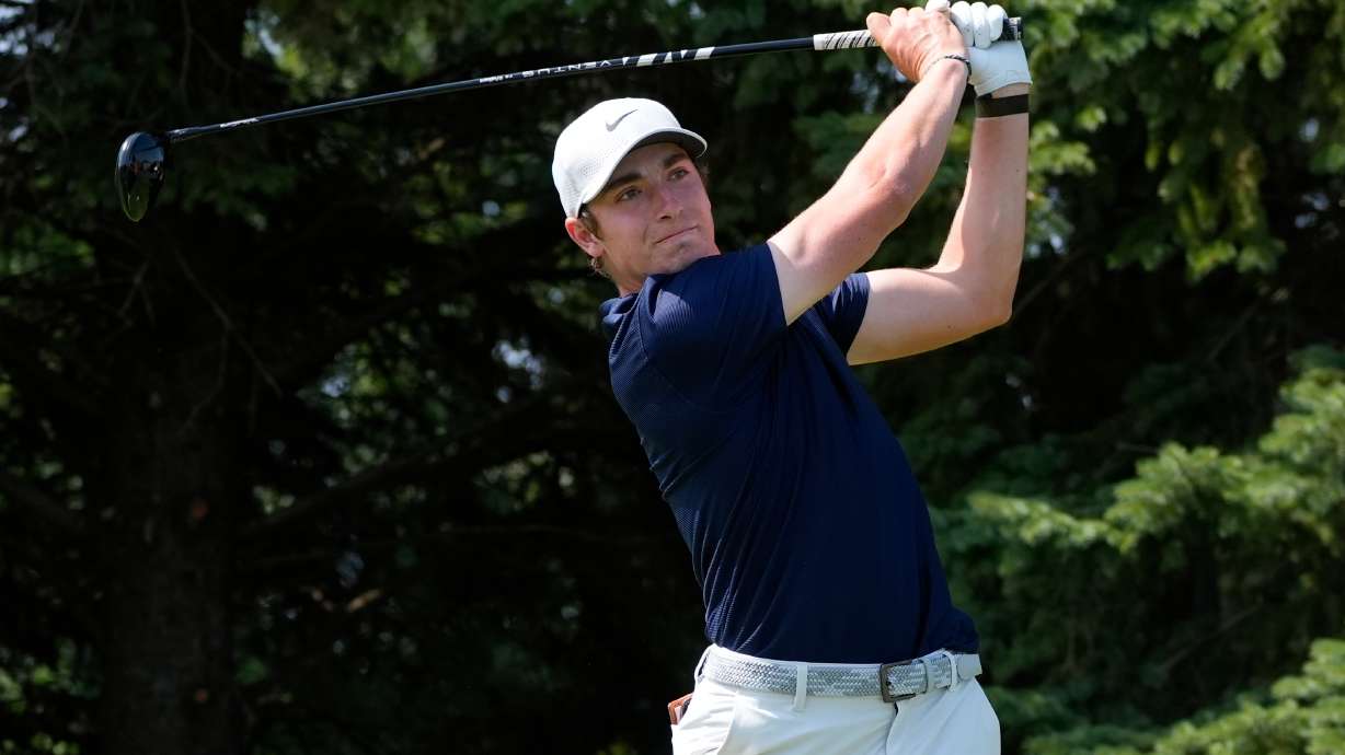 Ben James hits from the second tee during the first round of the 3M Open golf tournament at the Tournament Players Club Thursday, July 23, 2026, in Blaine, Minn.