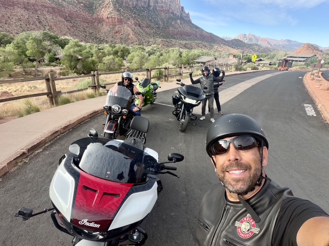 Utah law enforcement officer and lead motorcyclist of the Bonneville Indian Motorcycle Riders Group Bryce Weir is pictured while canyoneering.