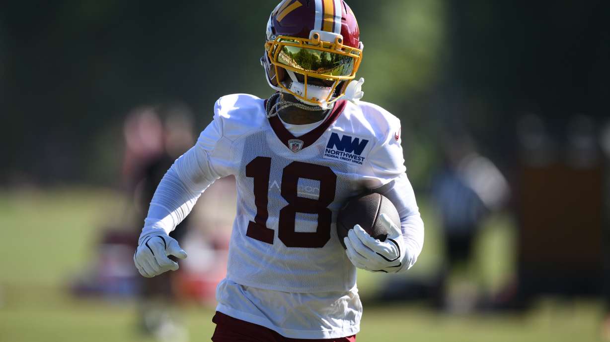 Washington Commanders wide receiver Stefon Diggs works out during practice at the team's NFL football training camp, Friday, Aug. 7, 2026 in Ashburn, Va.