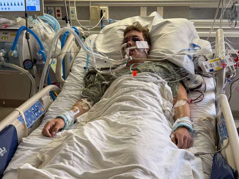 Jaxson Homer in the hospital. Homer was seriously injured in a plane crash in Blackfoot, Idaho, late Saturday.