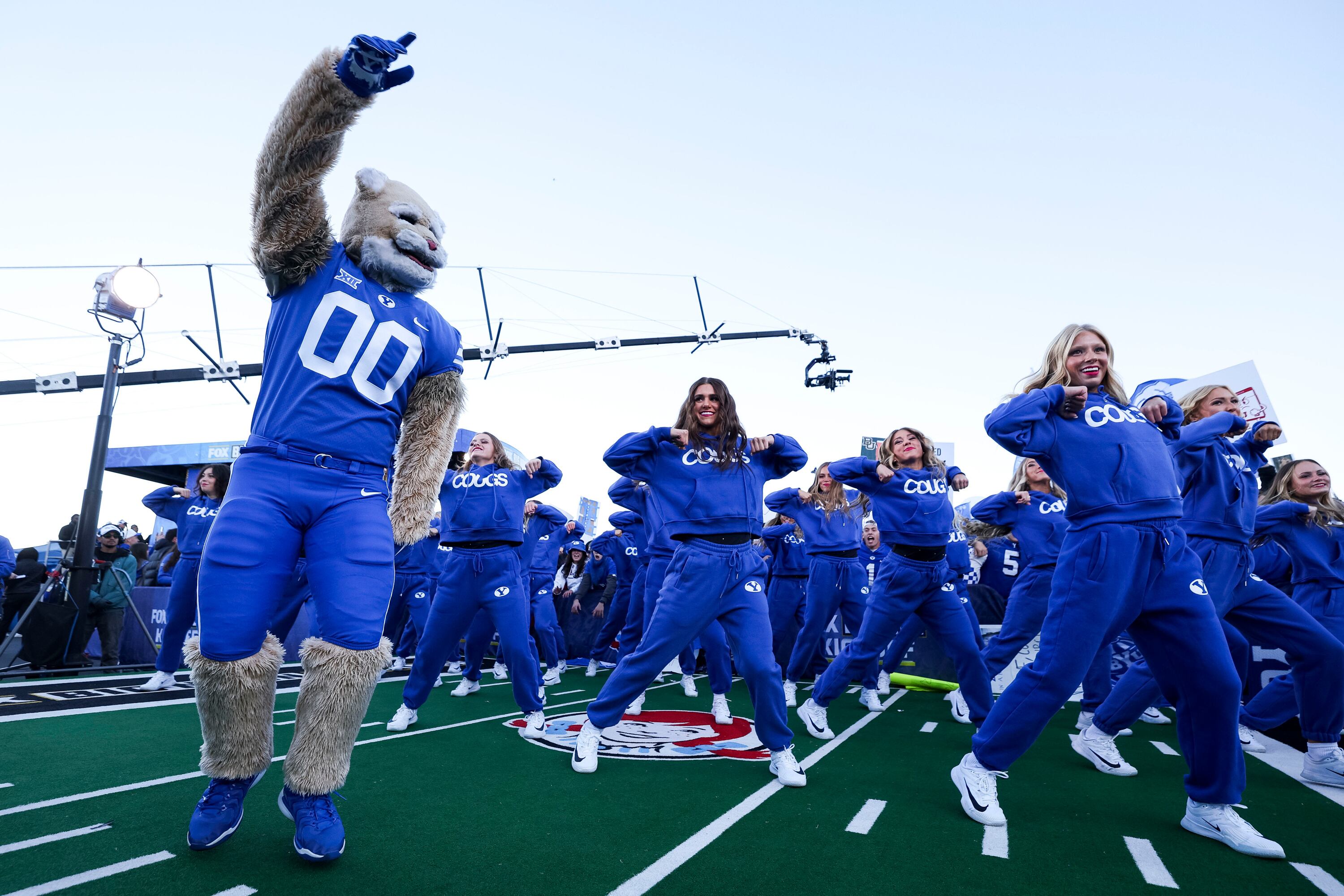 Cosmo the Cougar hypes up the crowd during Fox’s “Big Noon Kickoff” at Brigham Young University in Provo on Oct. 18. The beloved mascot will be inducted into the Mascot Hall of Fame.