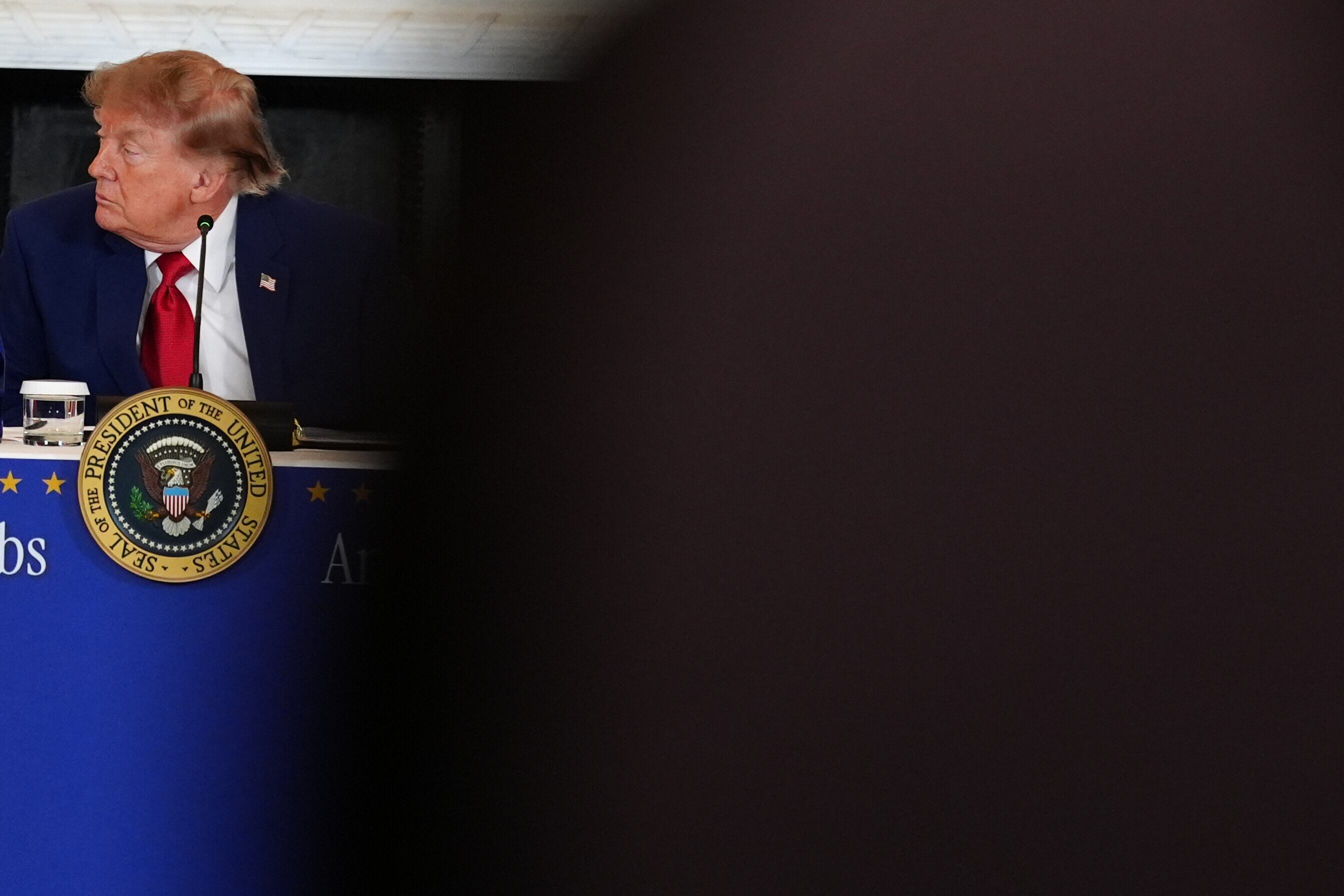 President Donald Trump speaks during a roundtable on the American mining industry, Friday, at the State Department in Washington. Trump was joined by mining executives and others, including University of Utah President Taylor Randall.