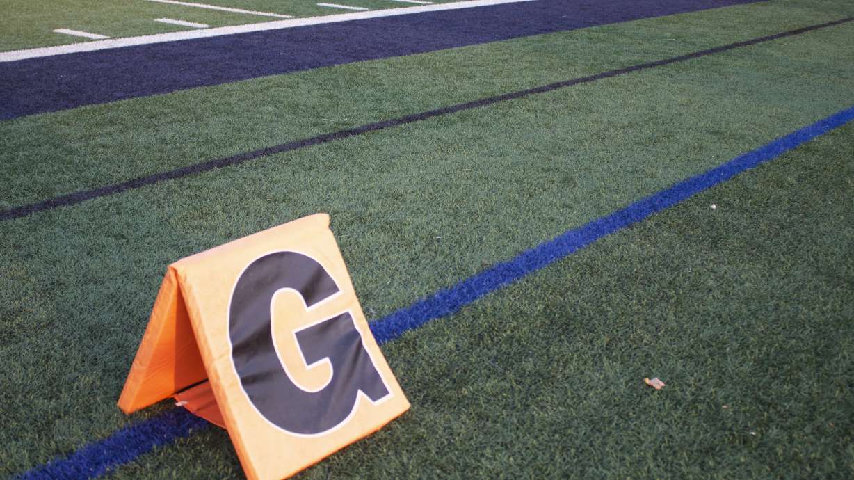 Footballs and other equipment during a Utah high school football scrimmage at Corner Canyon High School in Draper, Friday, Aug. 7, 2026.