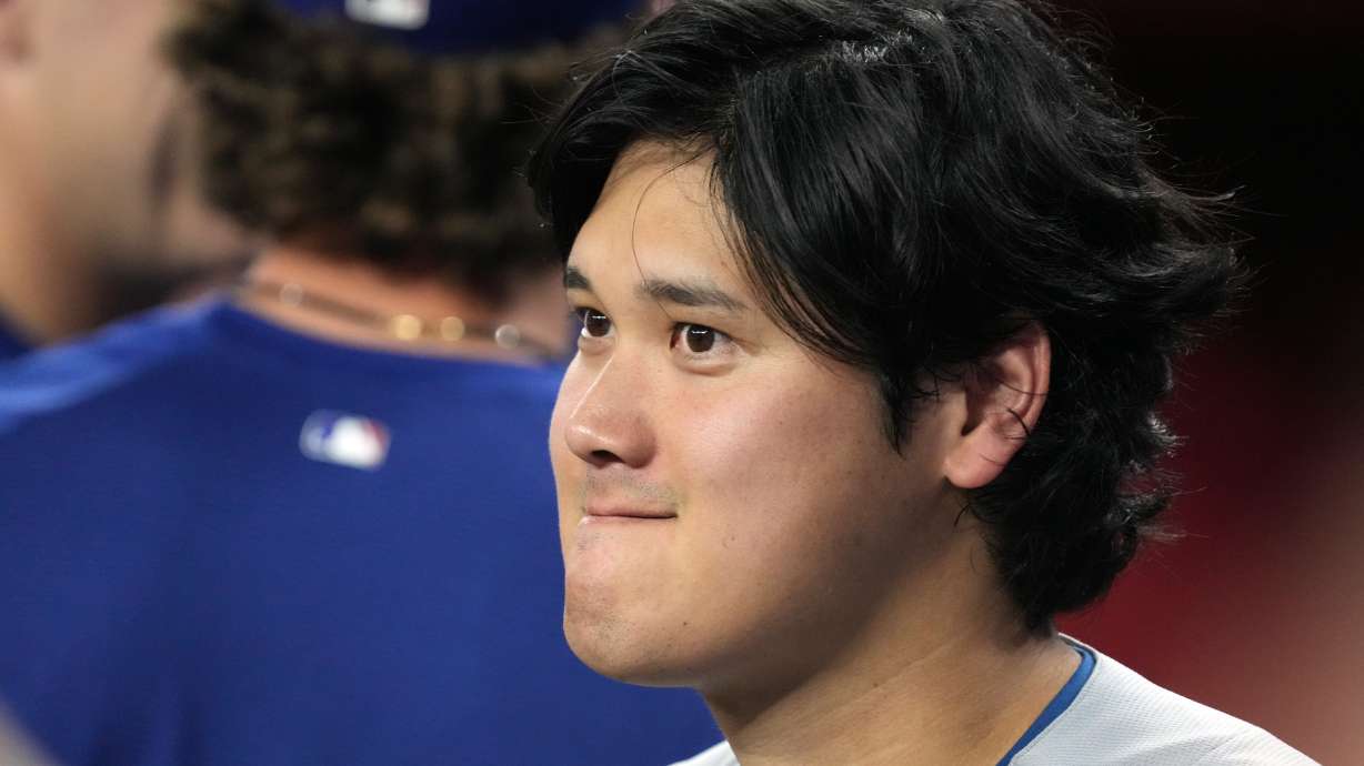 Los Angeles Dodgers two-way player Shohei Ohtani (17) against the Arizona Diamondbacks in the first inning of a baseball game, Friday, Aug 7, 2026, in Phoenix.
